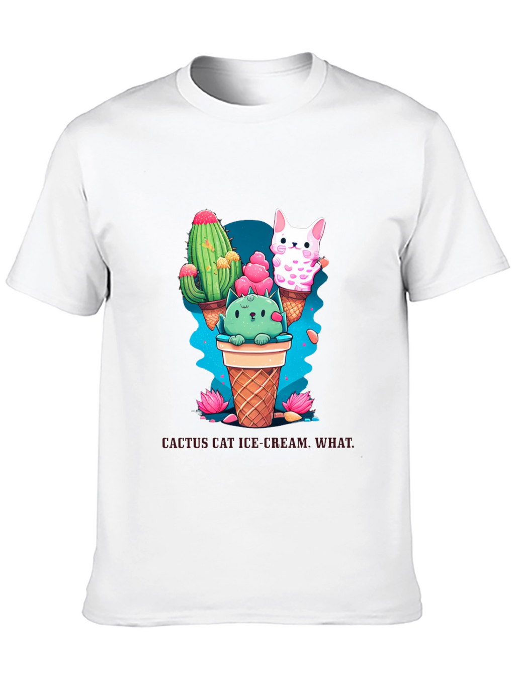 Cactus Cat Ice Cream Black T-Shirt