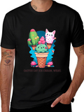 Cactus Cat Ice Cream Black T-Shirt