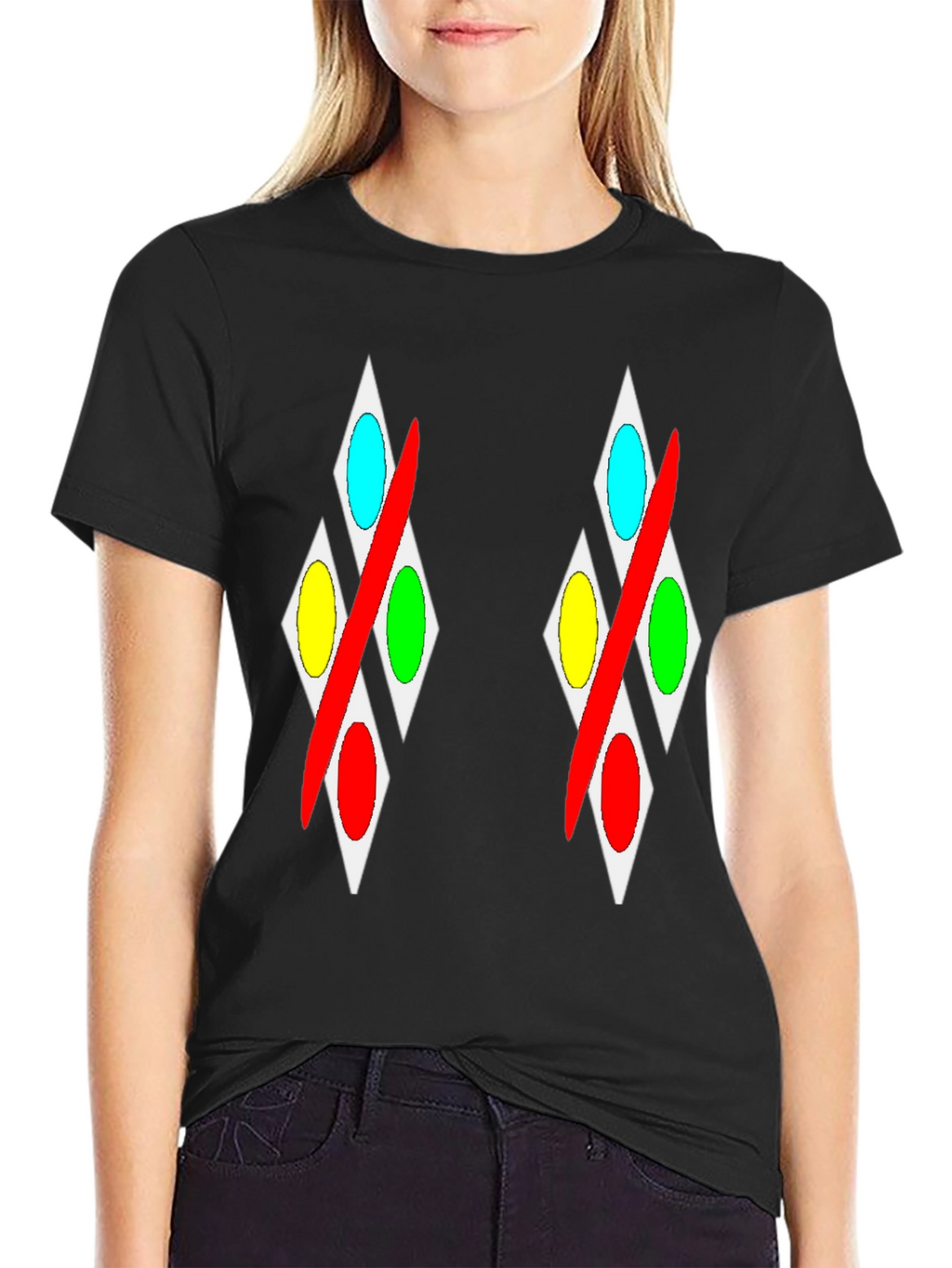 Abstract Diamond Pattern Black T-Shirt