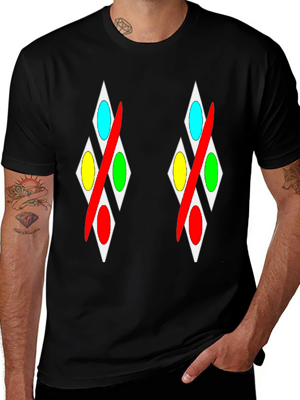 Abstract Diamond Pattern Black T-Shirt