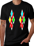Abstract Diamond Pattern Black T-Shirt