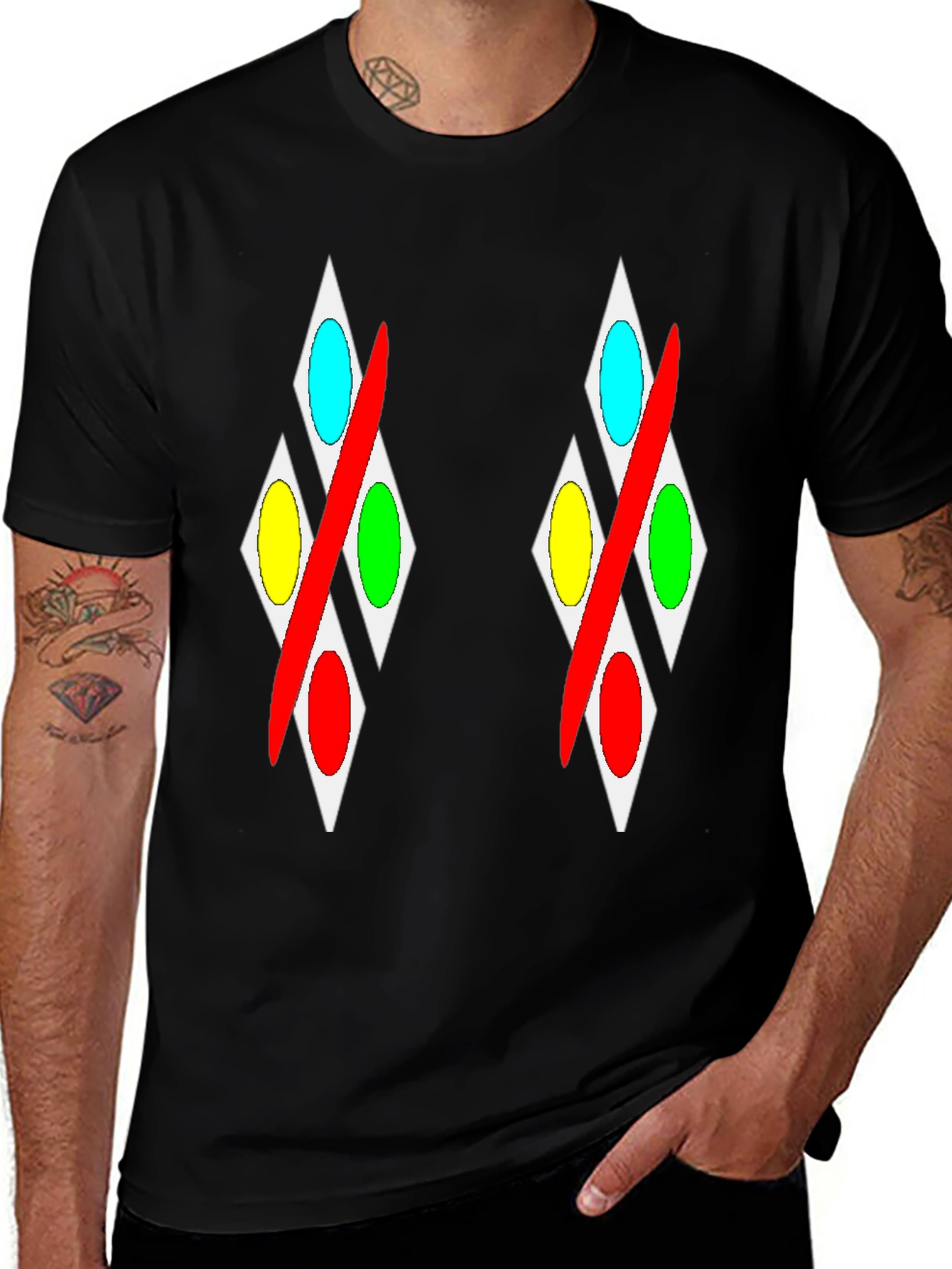 Abstract Diamond Pattern Black T-Shirt