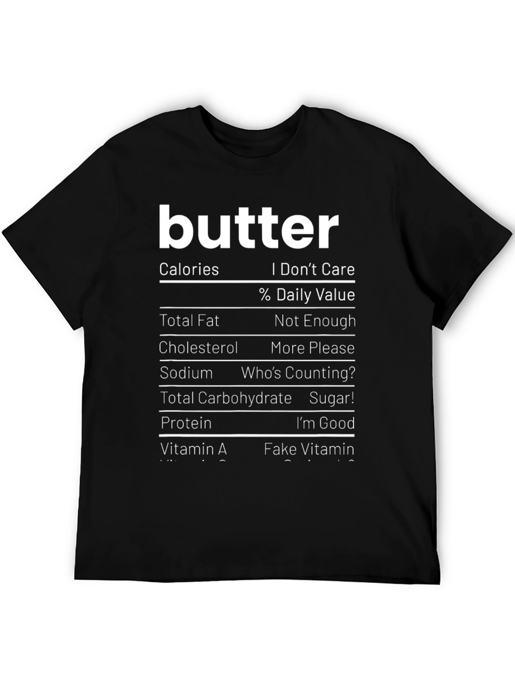 Funny Butter Nutrition Facts Black T-Shirt