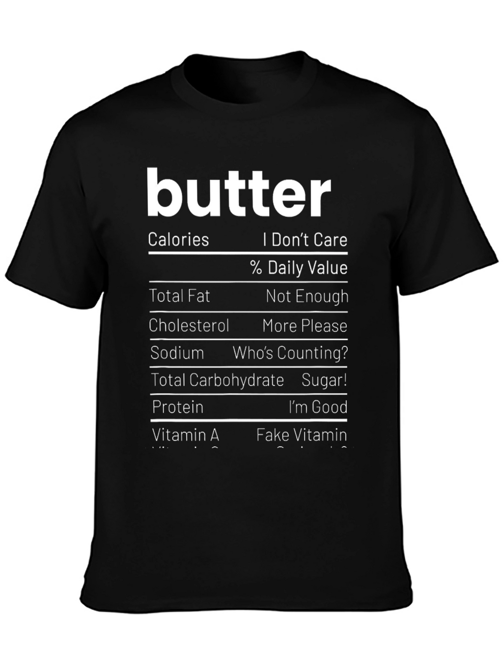 Funny Butter Nutrition Facts Black T-Shirt