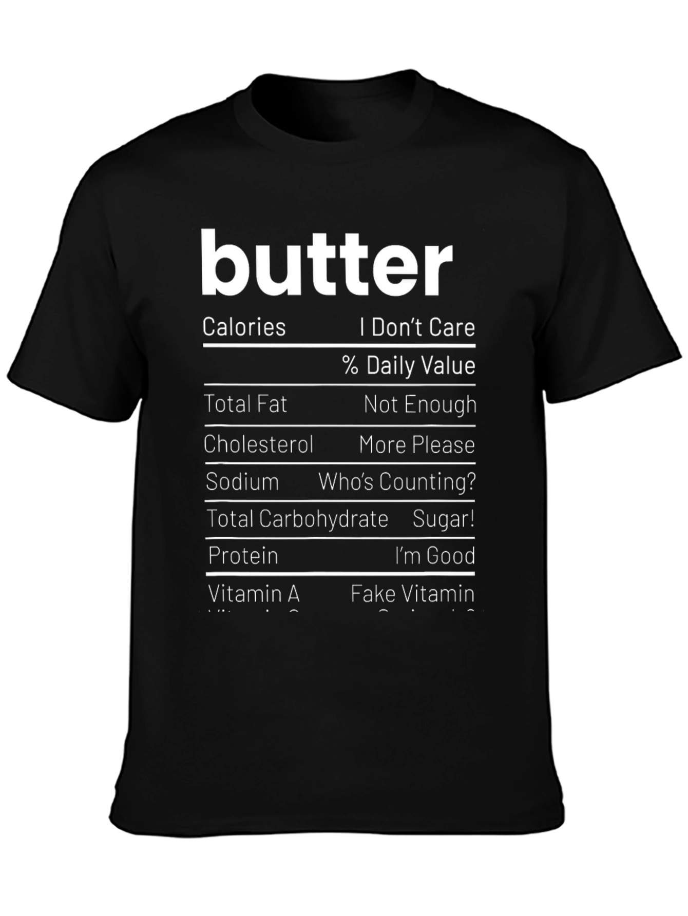 Funny Butter Nutrition Facts Black T-Shirt