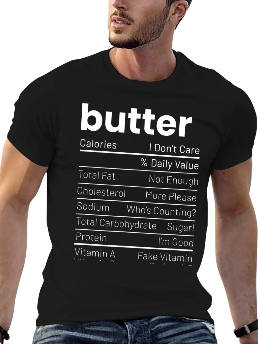 Funny Butter Nutrition Facts Black T-Shirt