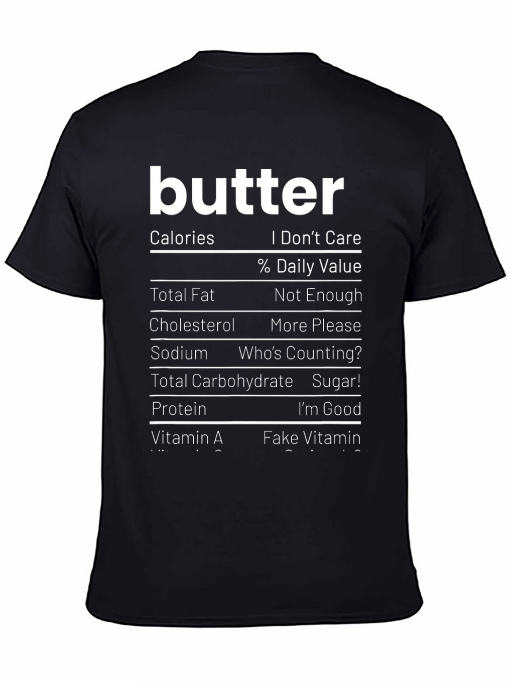 Funny Butter Nutrition Facts Black T-Shirt