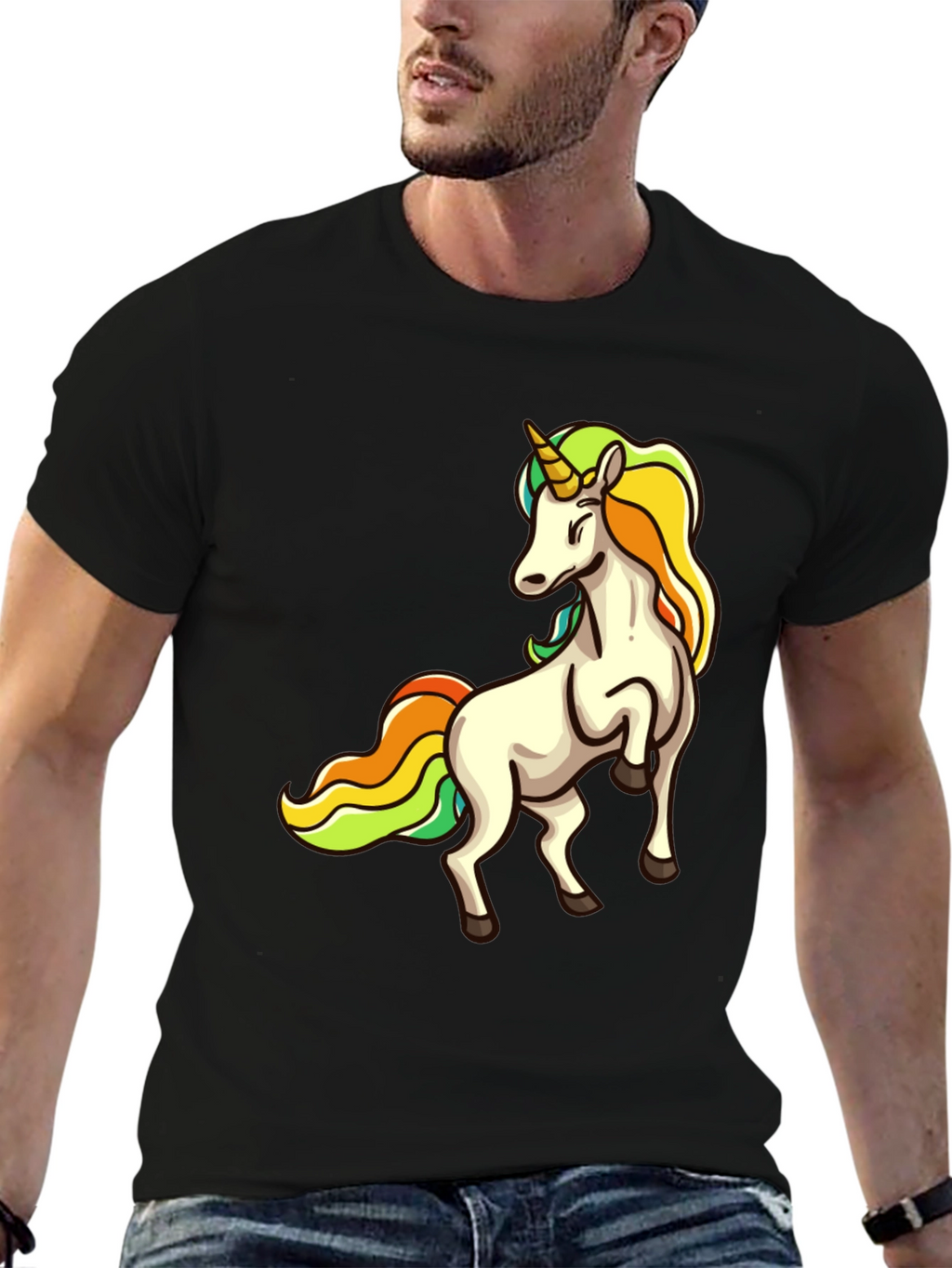 Unicorn Graphic Print Black T-Shirt