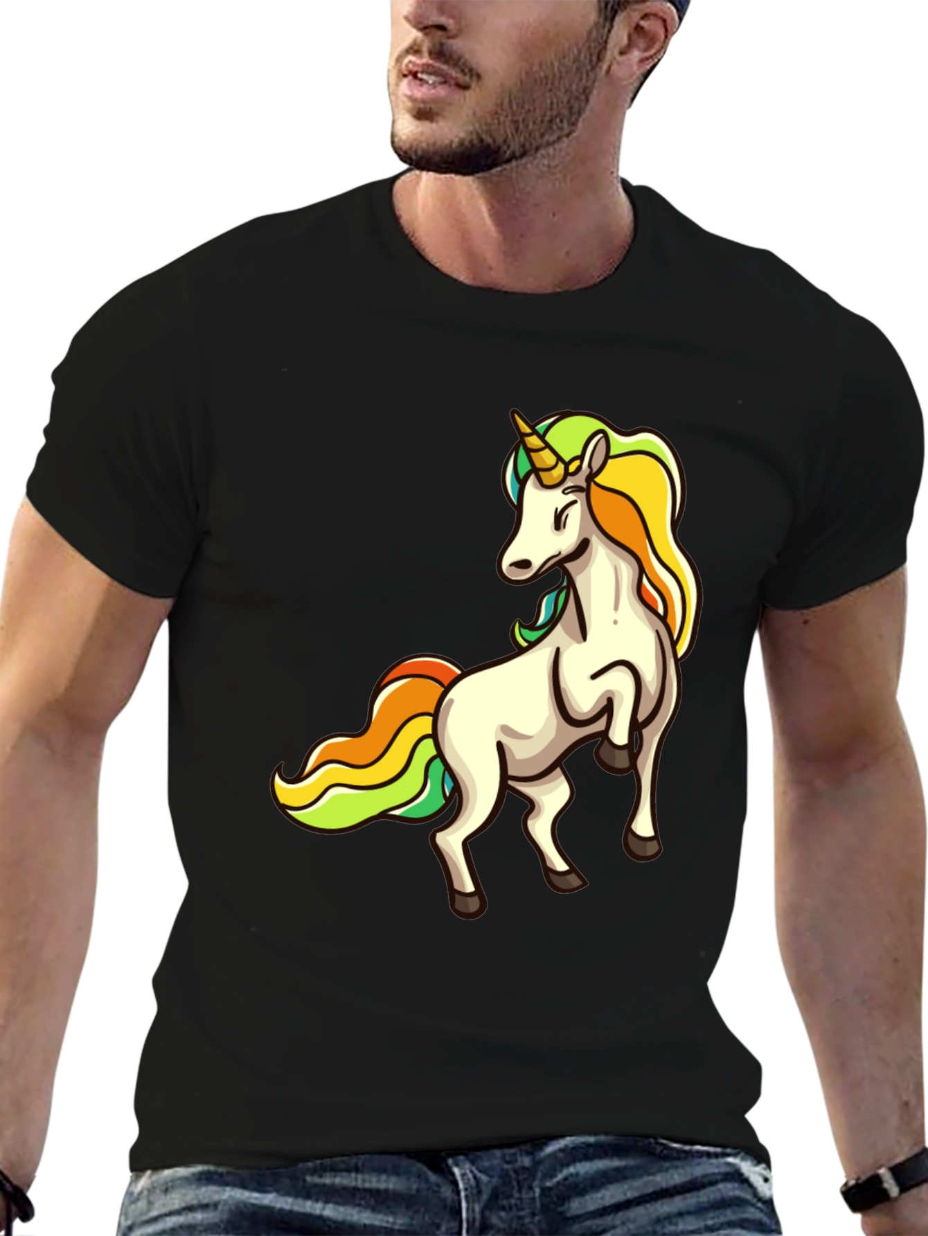 Unicorn Graphic Print Black T-Shirt