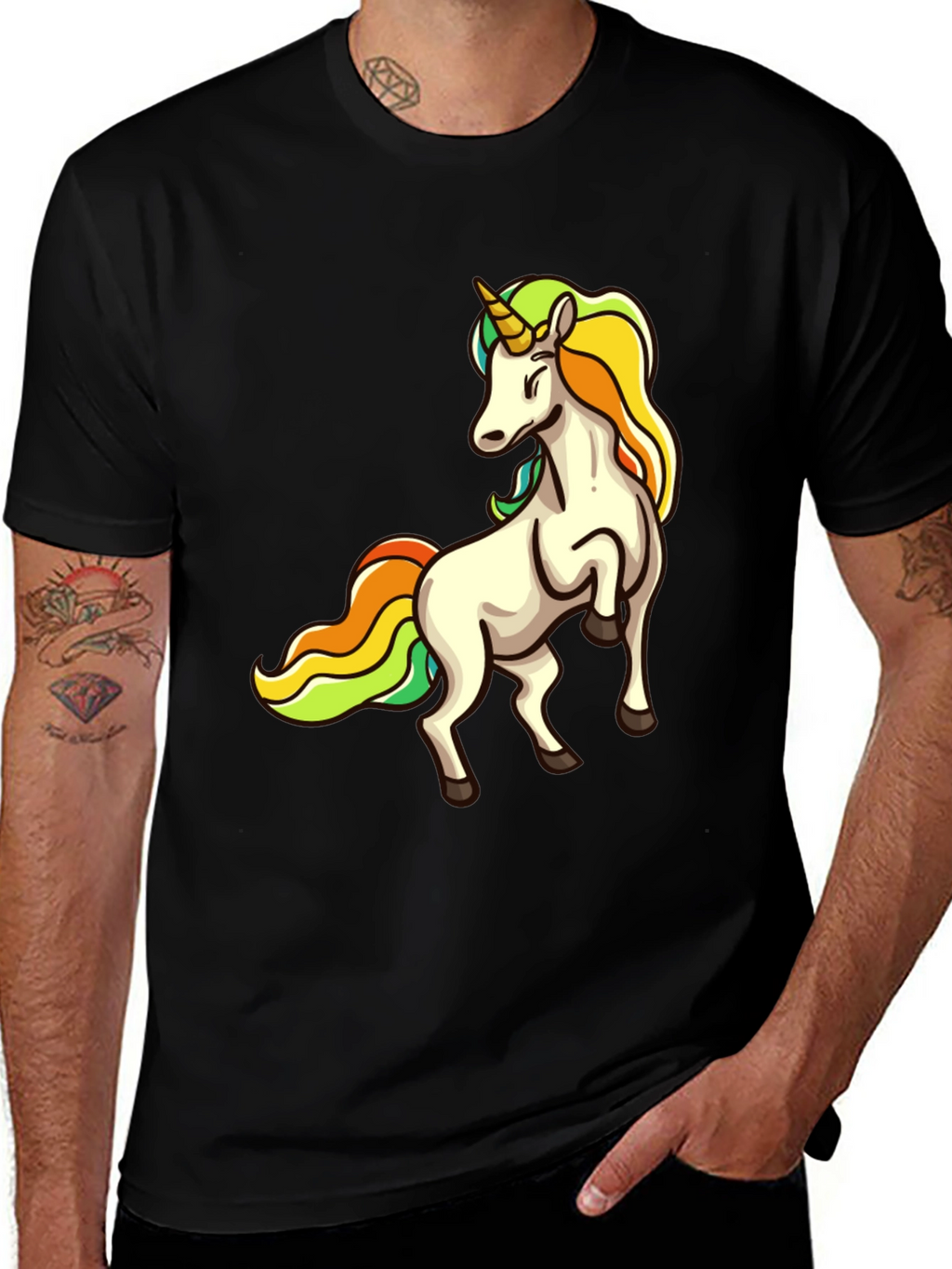 Unicorn Graphic Print Black T-Shirt