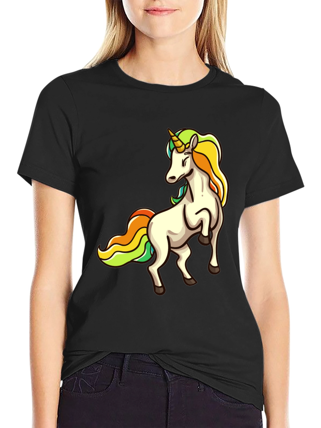 Unicorn Graphic Print Black T-Shirt