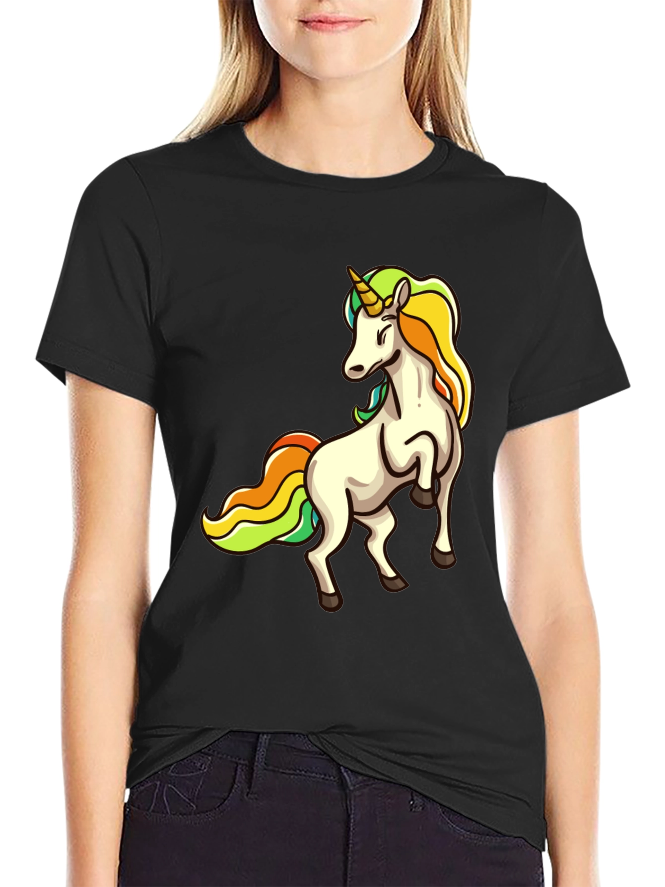 Unicorn Graphic Print Black T-Shirt