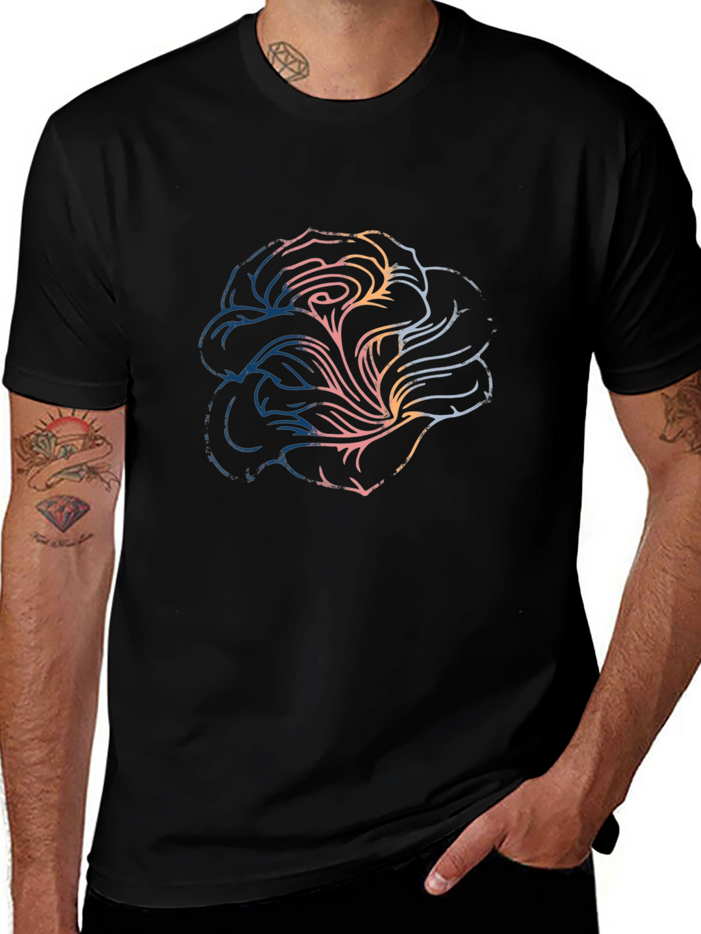 Abstract Rose Graphic T-Shirt - Mens Black Tee