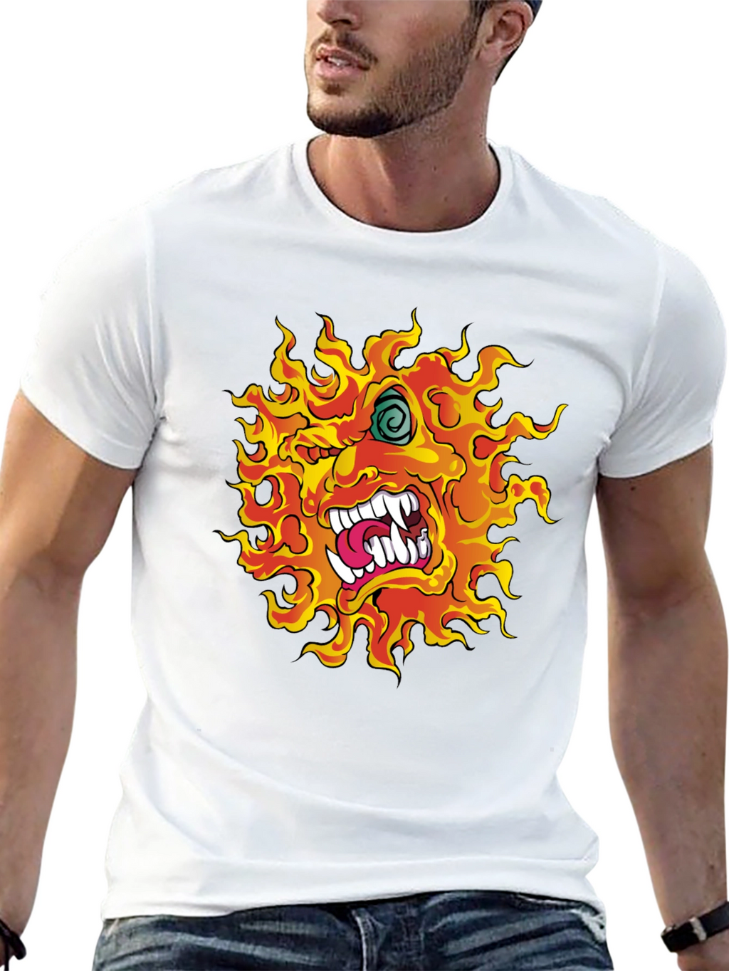 Fiery Monster Graphic Print Black T-Shirt