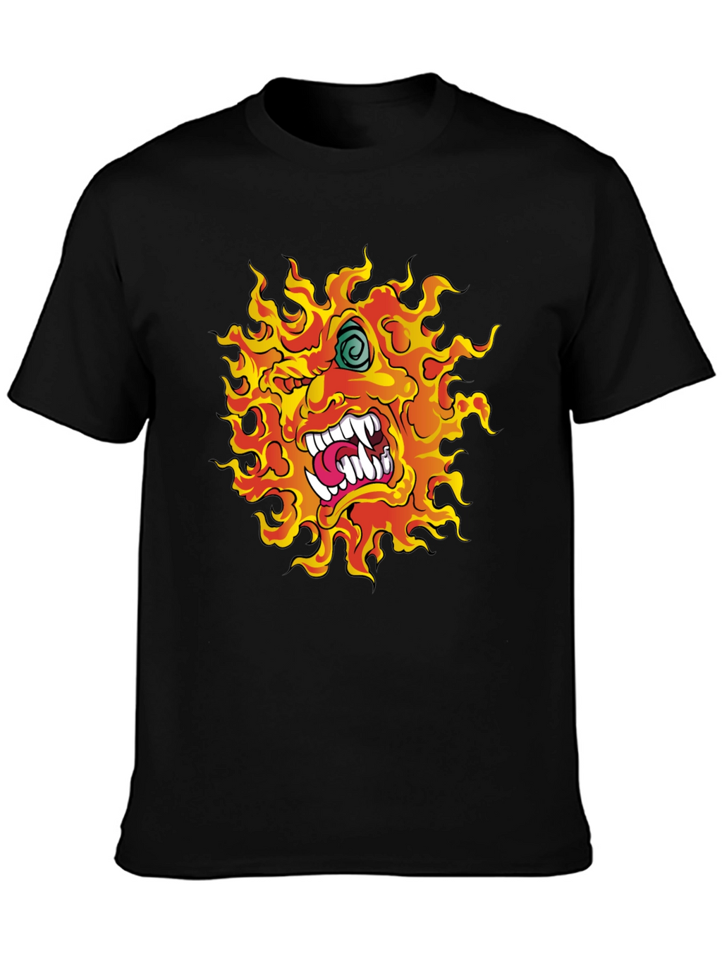 Fiery Monster Graphic Print Black T-Shirt