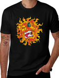 Fiery Monster Graphic Print Black T-Shirt