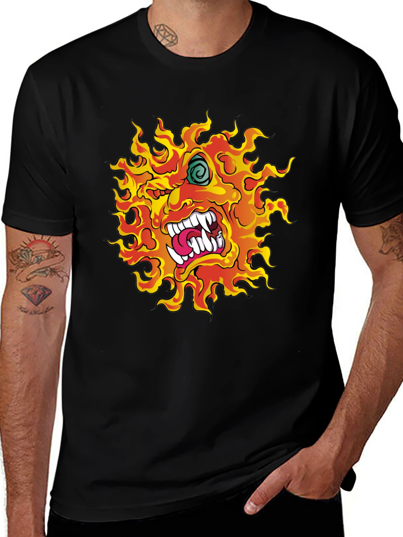 Fiery Monster Graphic Print Black T-Shirt