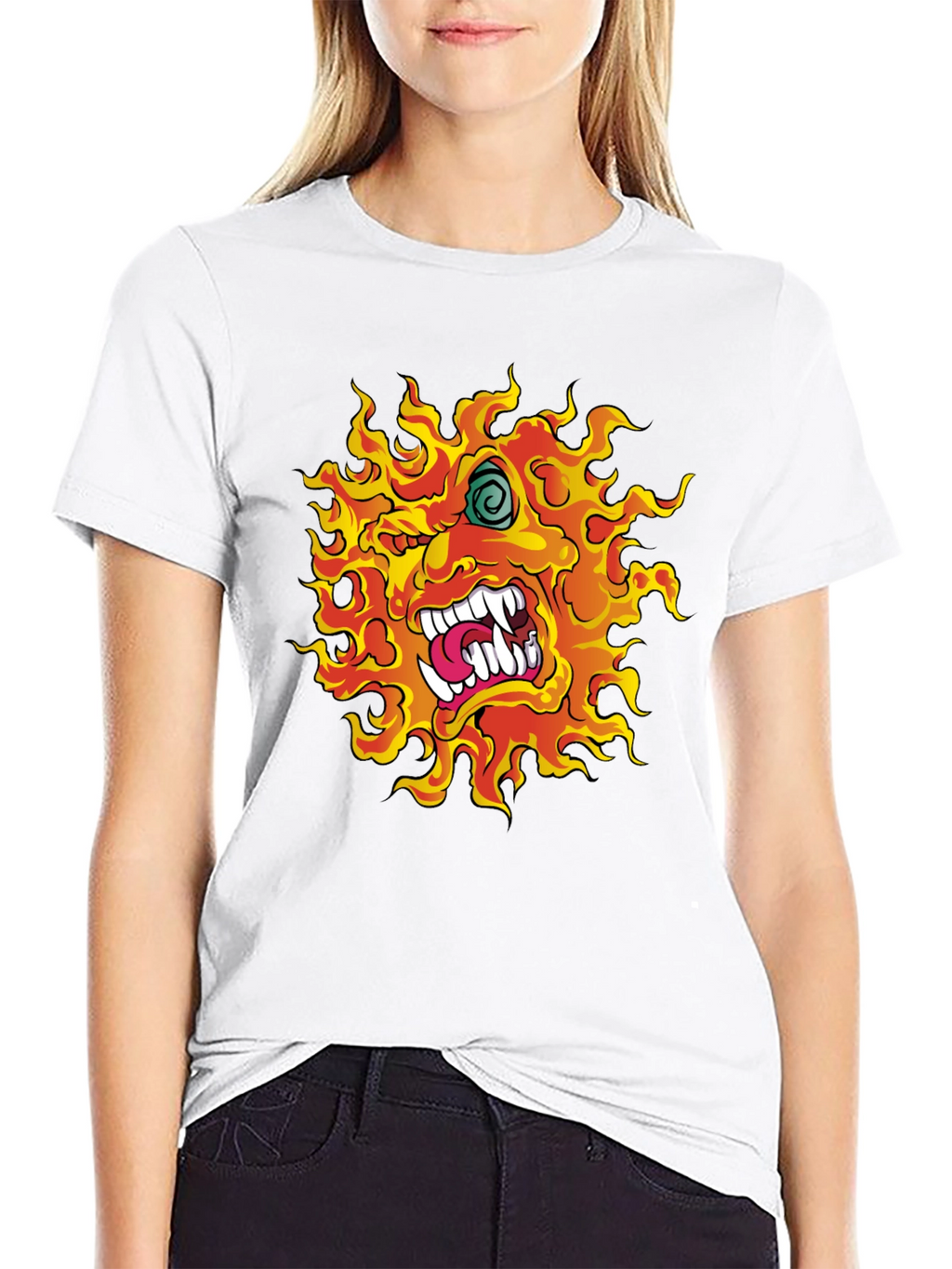 Fiery Monster Graphic Print Black T-Shirt