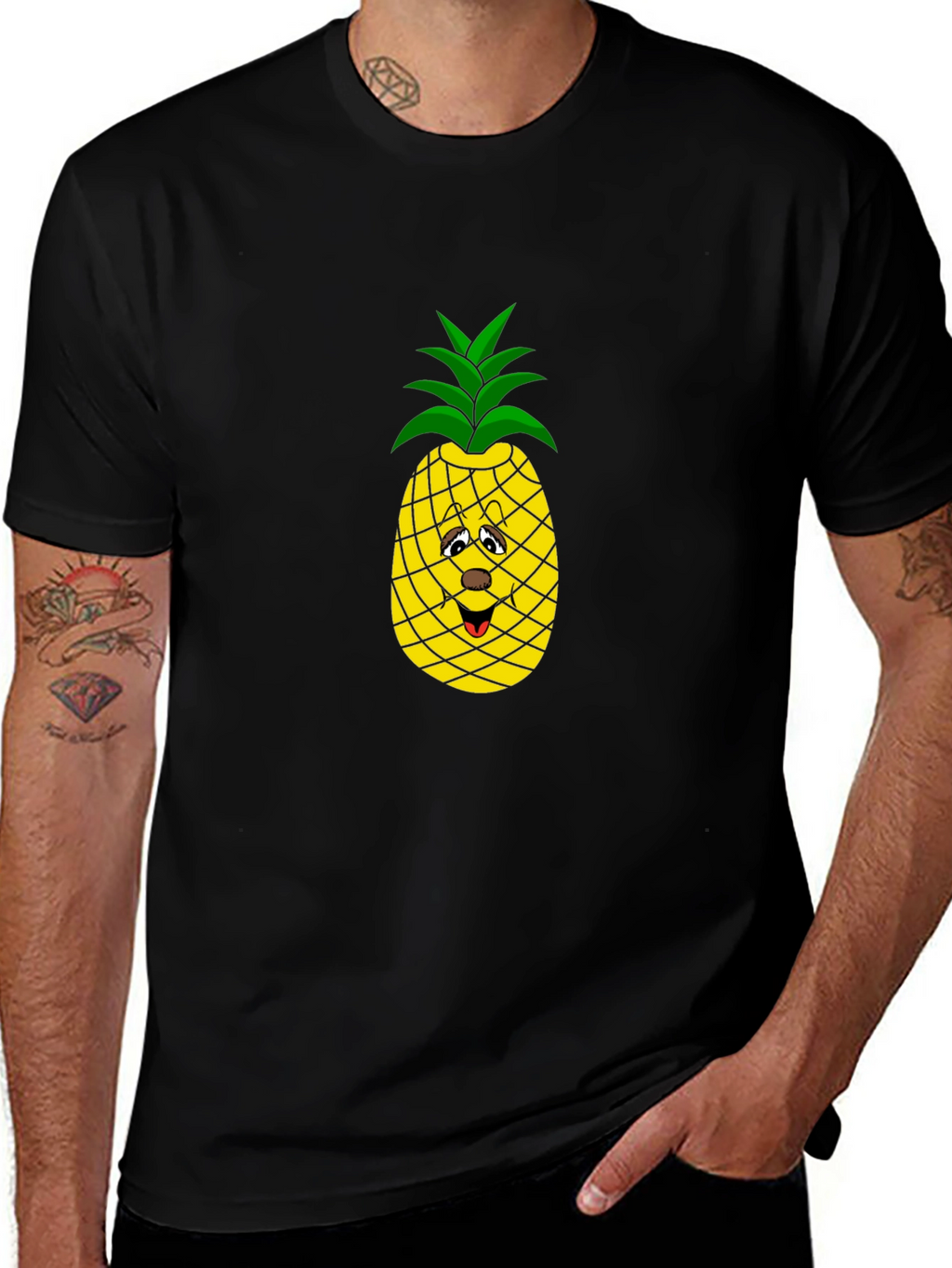 Funny Pineapple Graphic Tee - Black Cotton T-Shirt