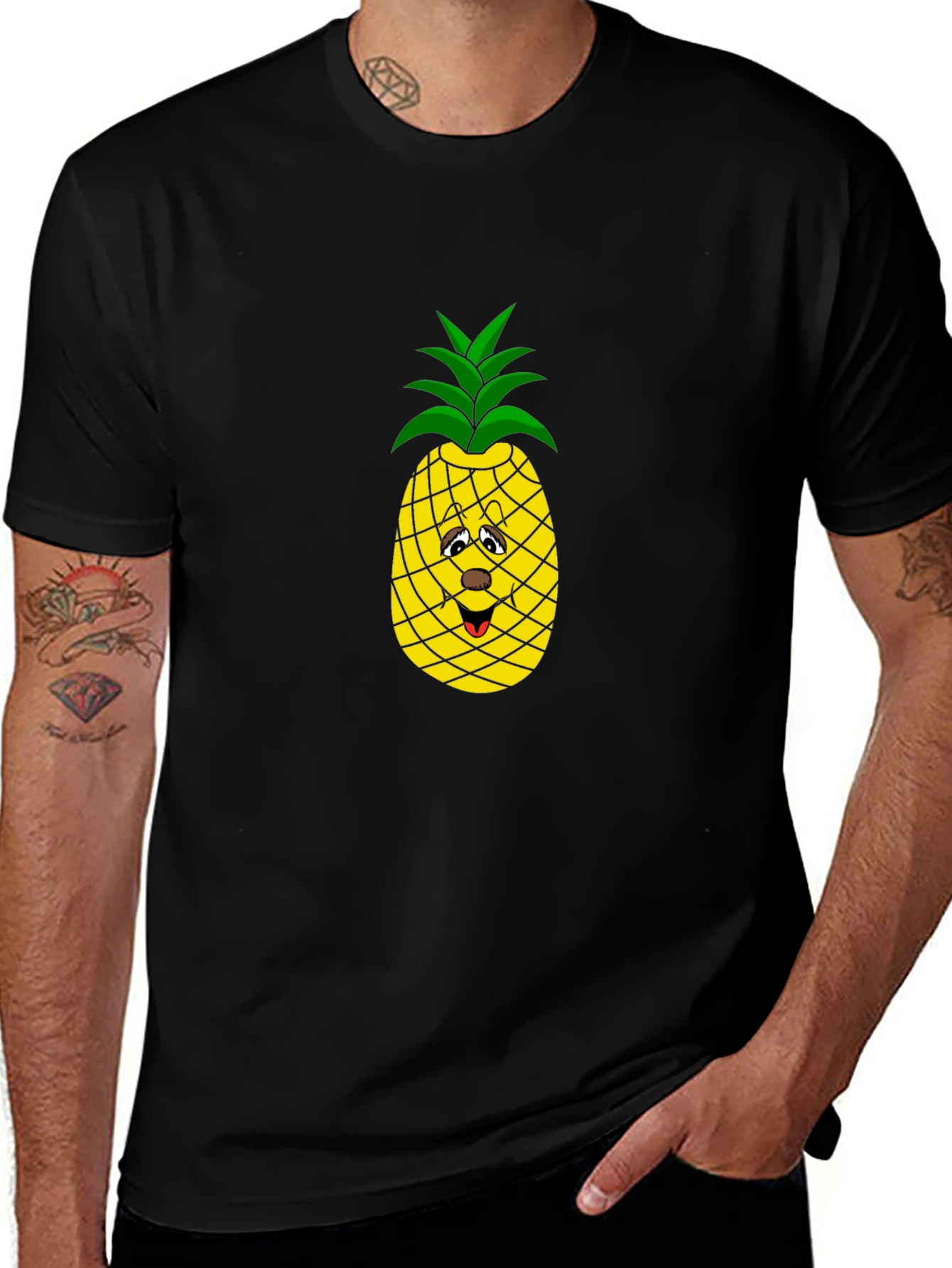 Funny Pineapple Graphic Tee - Black Cotton T-Shirt