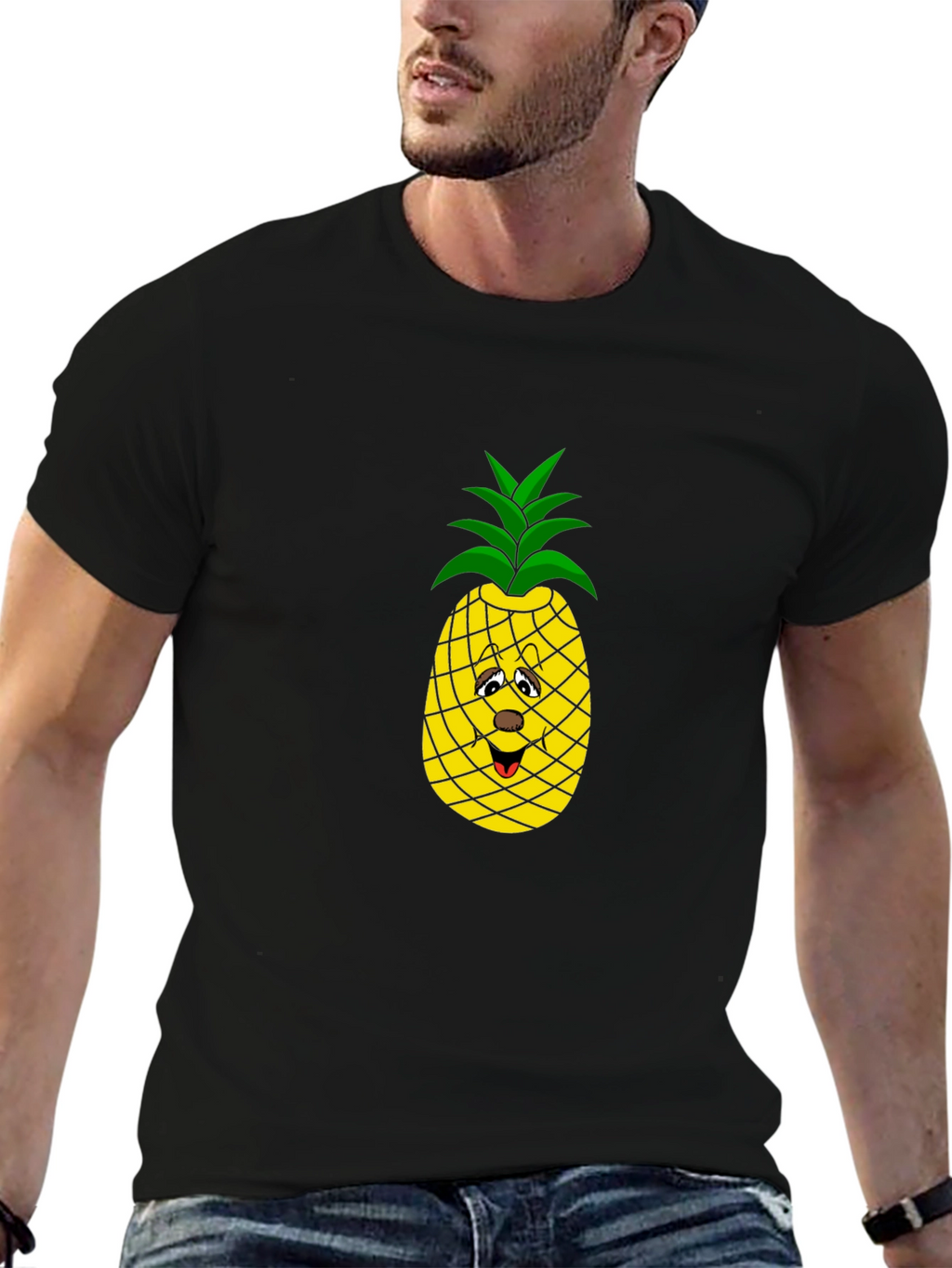 Funny Pineapple Graphic Tee - Black Cotton T-Shirt