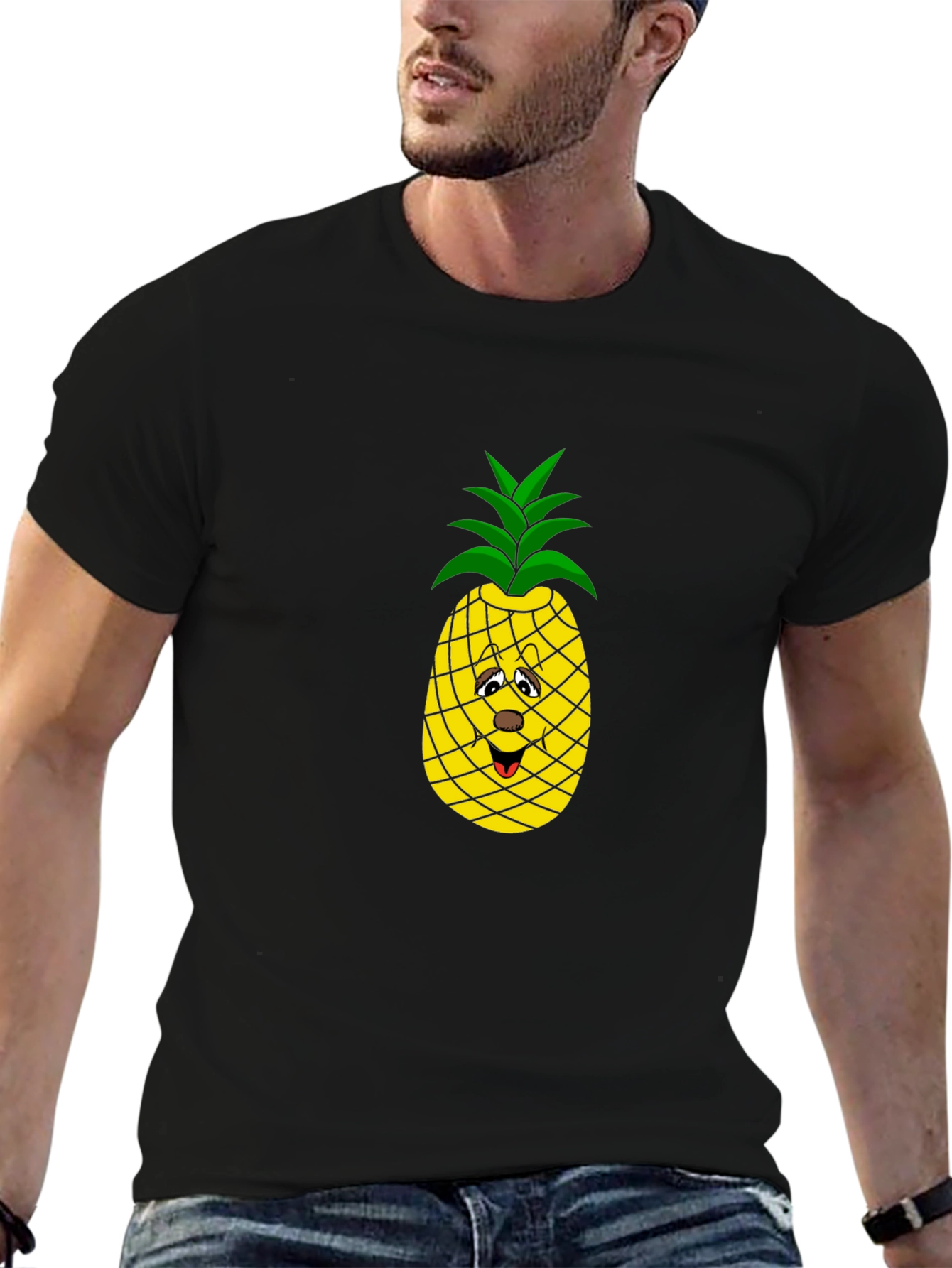 Funny Pineapple Graphic Tee - Black Cotton T-Shirt