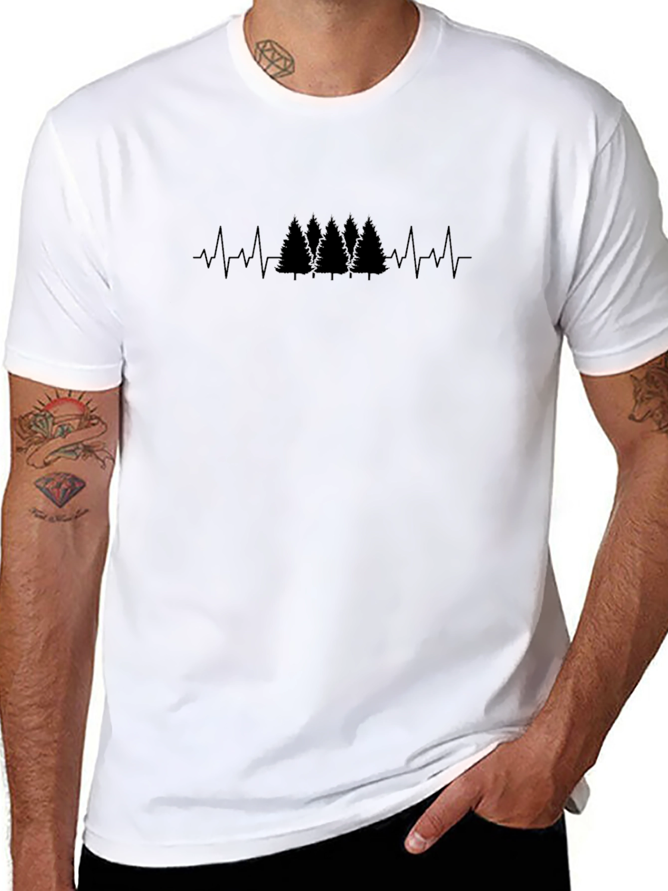 Heartbeat Trees Black Graphic T-Shirt