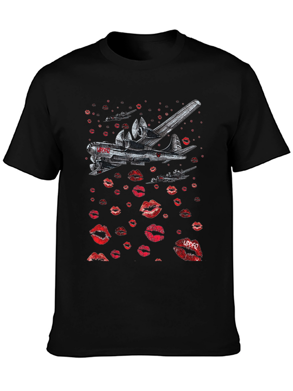 Bomber Plane Lips Print Graphic Tee - Unique Design