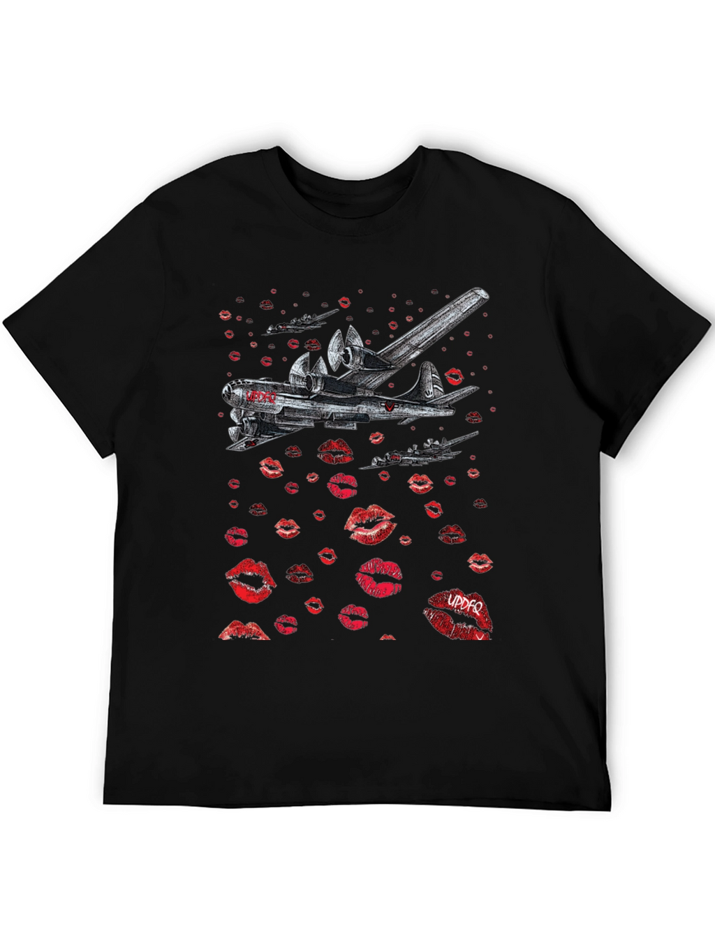 Bomber Plane Lips Print Graphic Tee - Unique Design