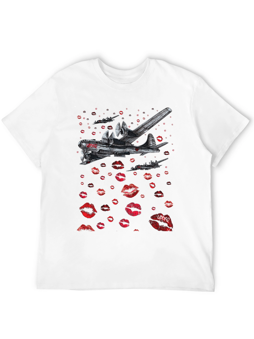Bomber Plane Lips Print Graphic Tee - Unique Design