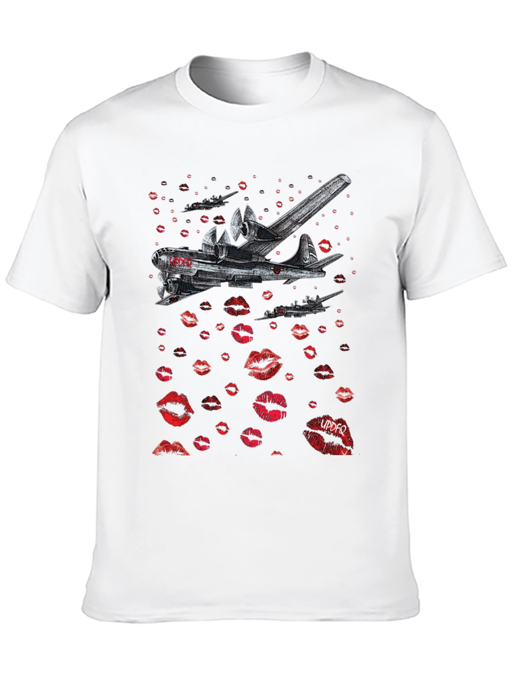 Bomber Plane Lips Print Graphic Tee - Unique Design