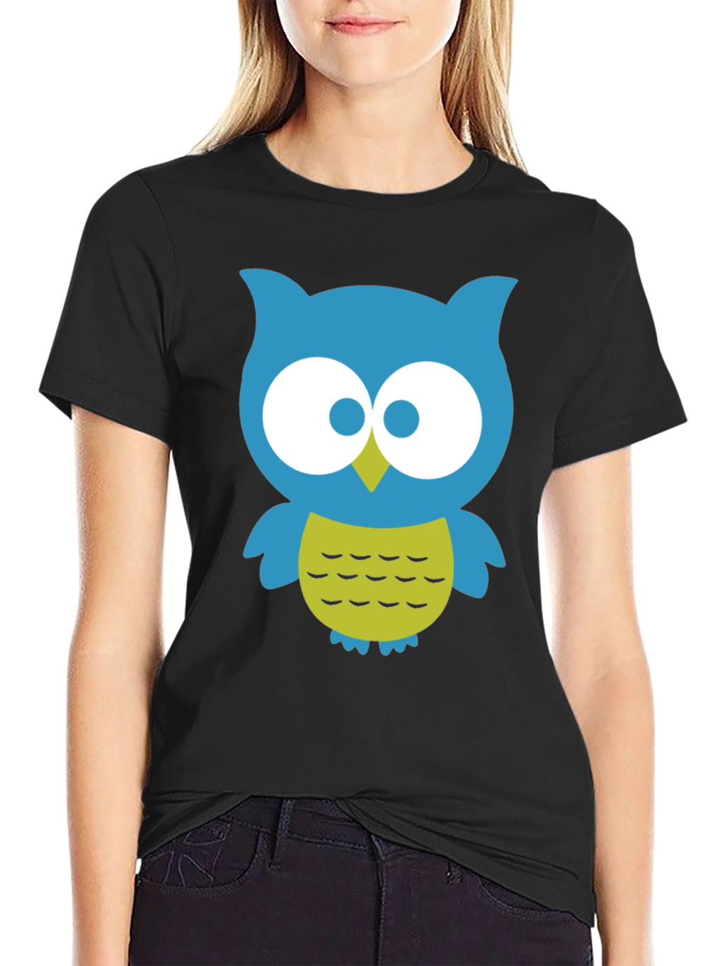Cute Owl Graphic Tee - Black Cotton Blend