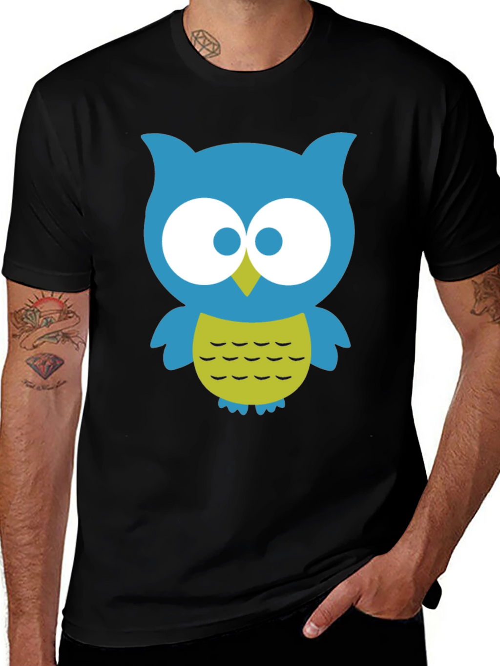 Cute Owl Graphic Tee - Black Cotton Blend