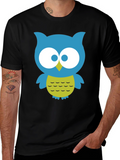 Cute Owl Graphic Tee - Black Cotton Blend
