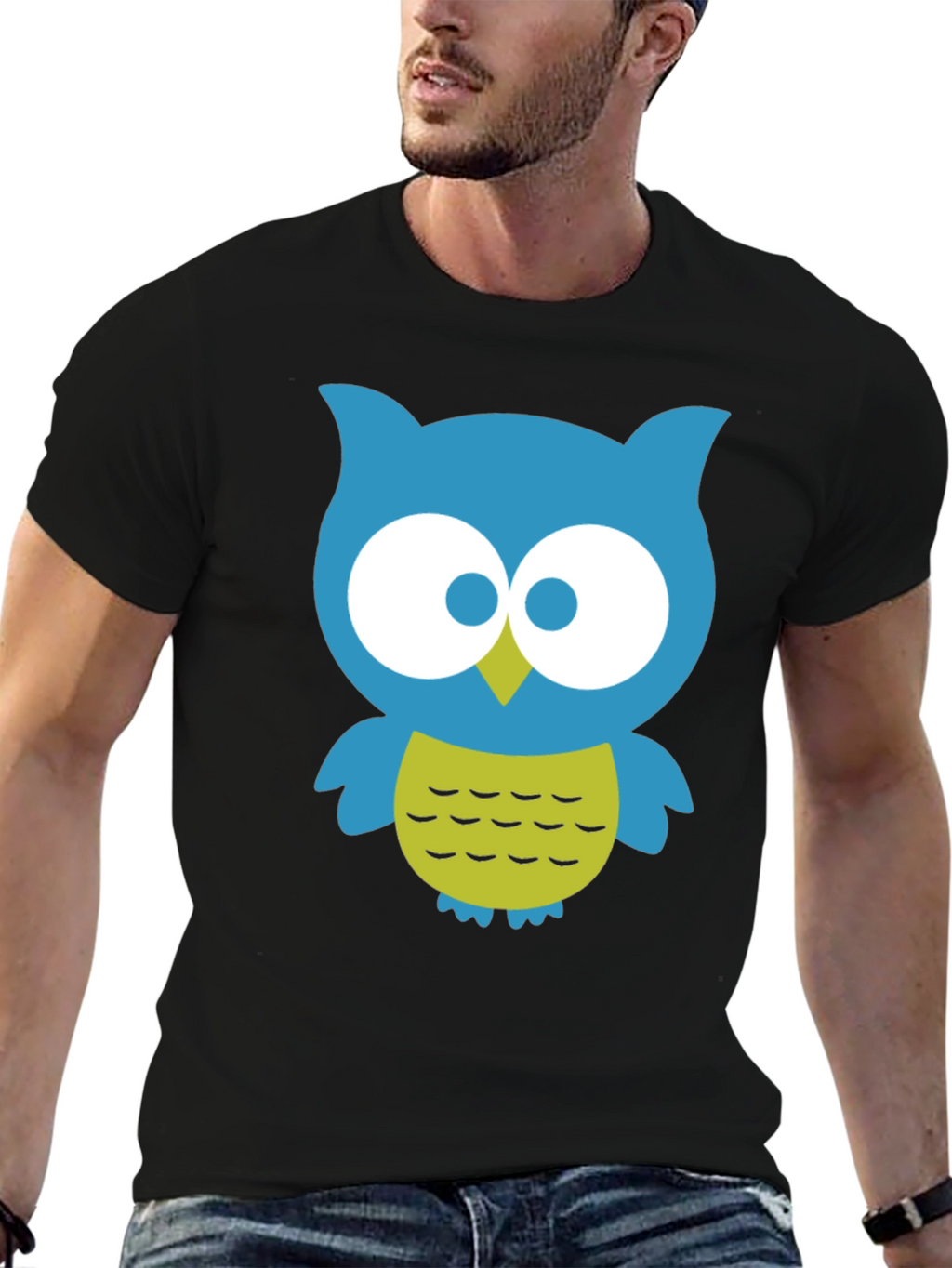 Cute Owl Graphic Tee - Black Cotton Blend