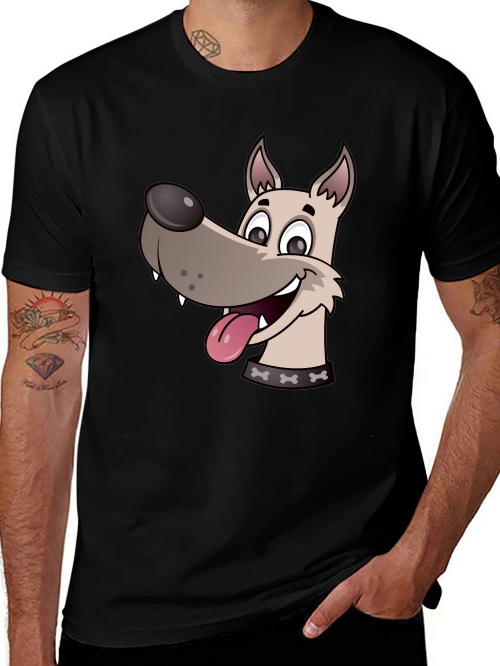 Dog Cartoon Black T-Shirt