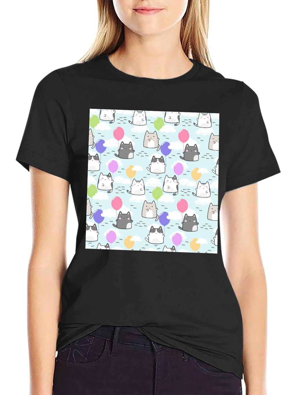 Kawaii Cats Balloon Pattern T-Shirt