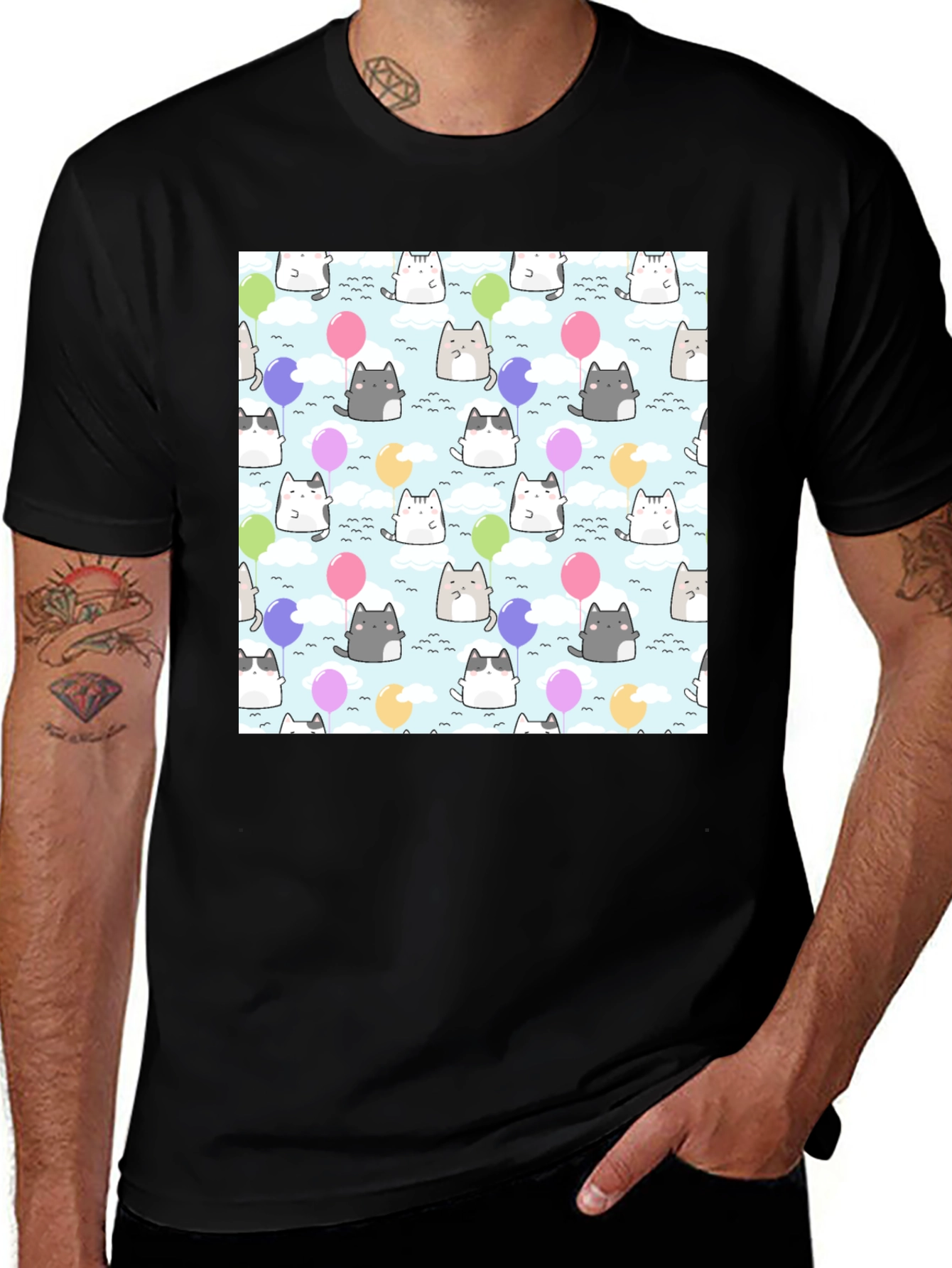 Kawaii Cats Balloon Pattern T-Shirt