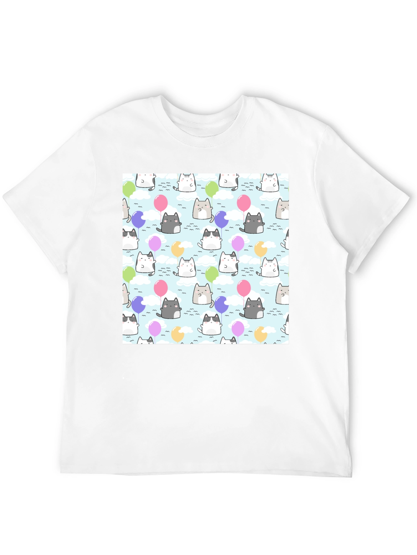 Kawaii Cats Balloon Pattern T-Shirt