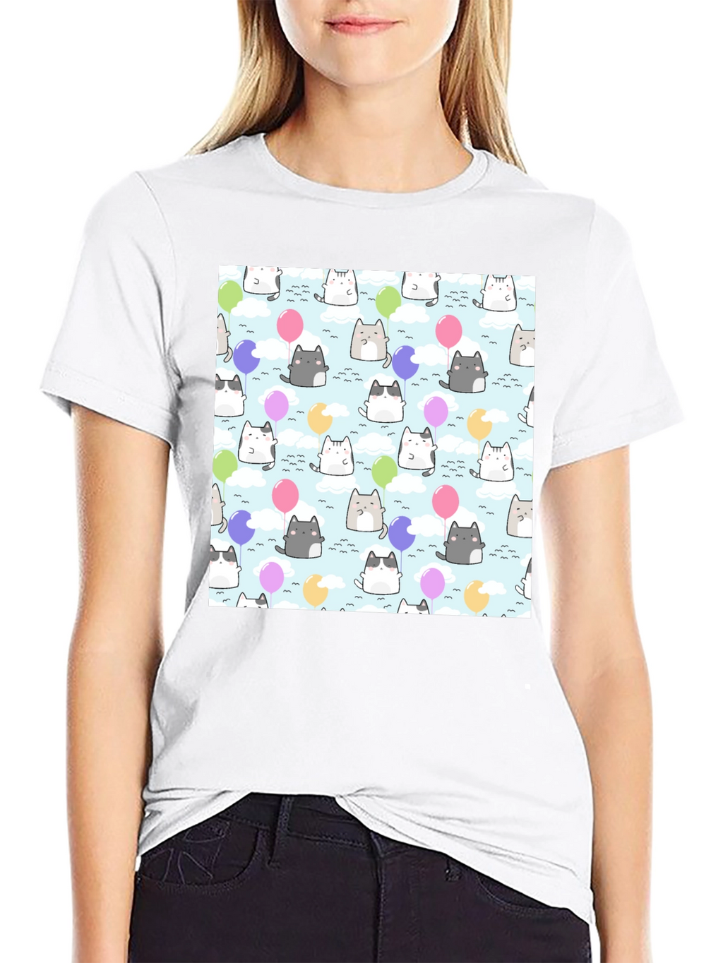 Kawaii Cats Balloon Pattern T-Shirt