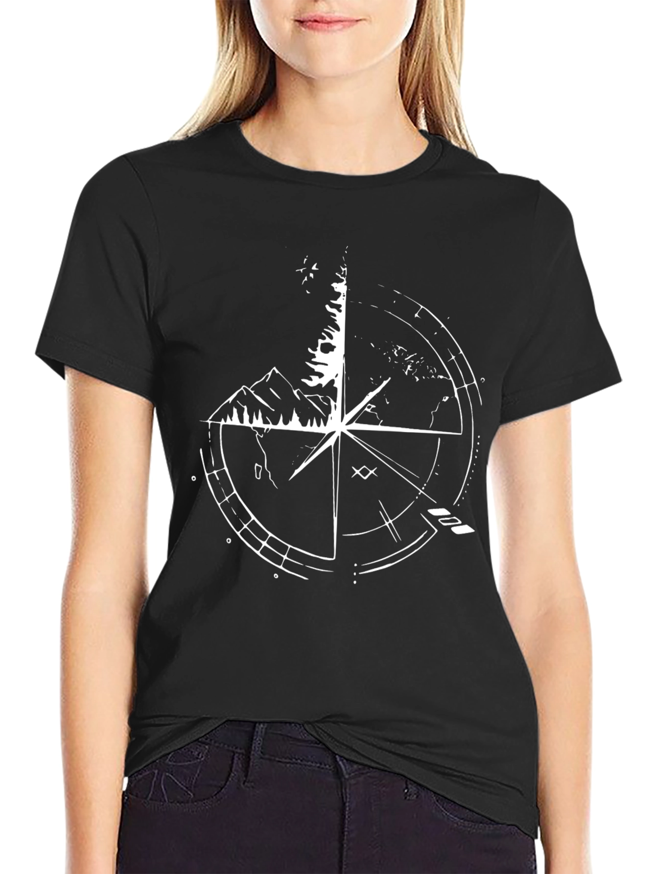 Compass Mountain Graphic Black T-Shirt