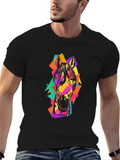 Geometric Horse Head Graphic Black T-Shirt