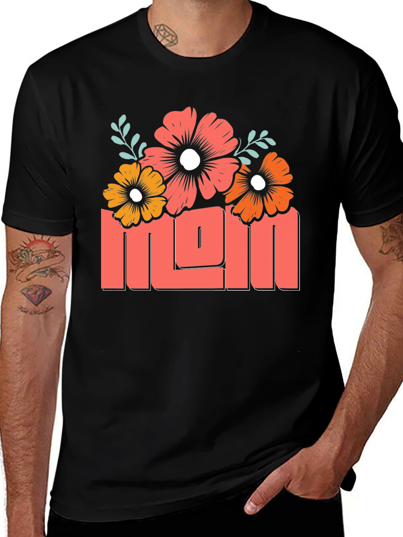 Floral Mom Graphic T-Shirt - Black Cotton Tee