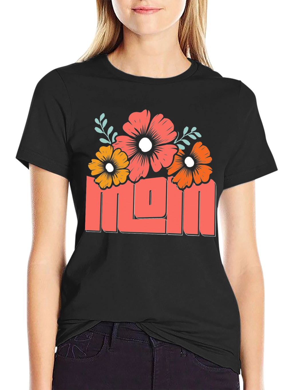 Floral Mom Graphic T-Shirt - Black Cotton Tee