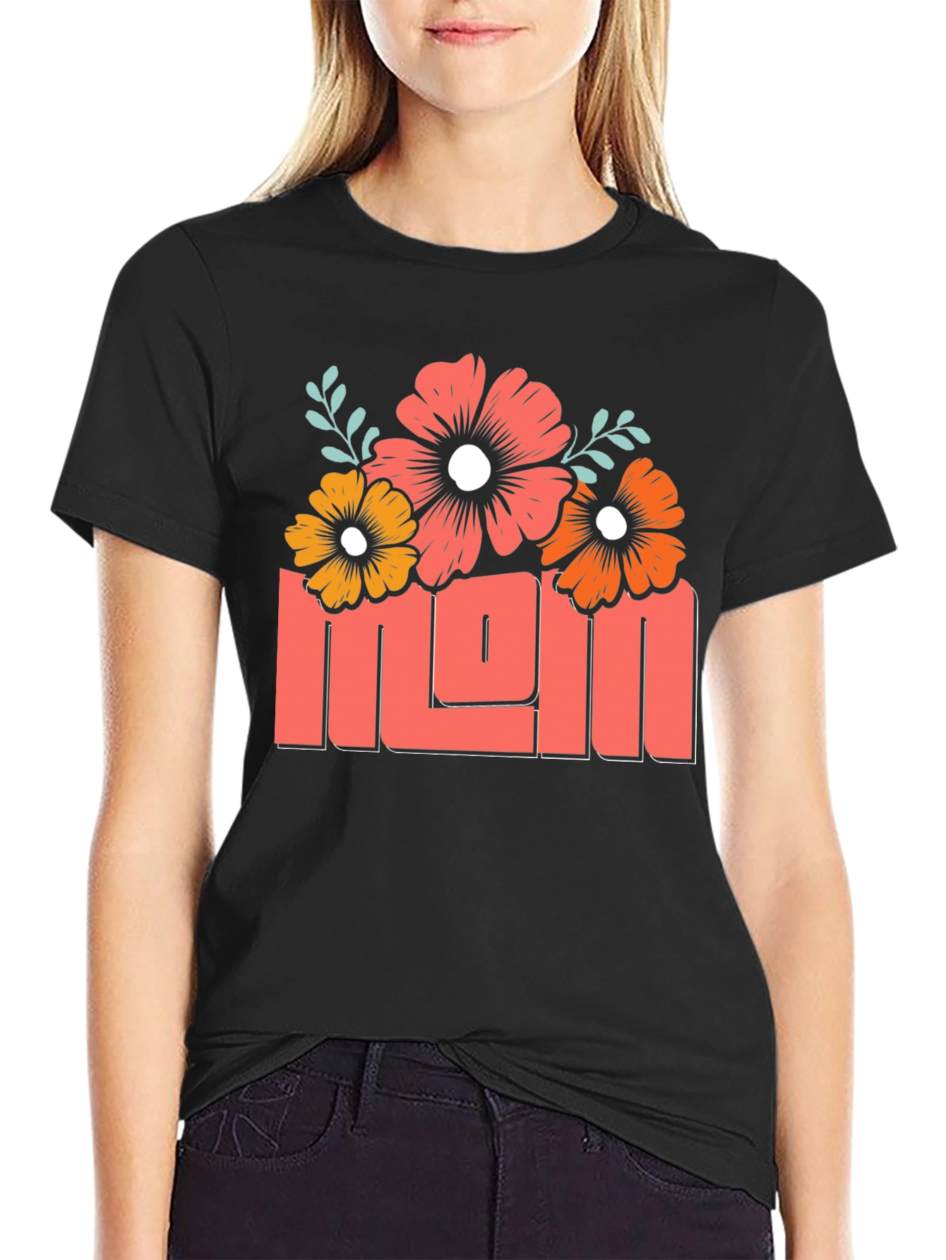 Floral Mom Graphic T-Shirt - Black Cotton Tee