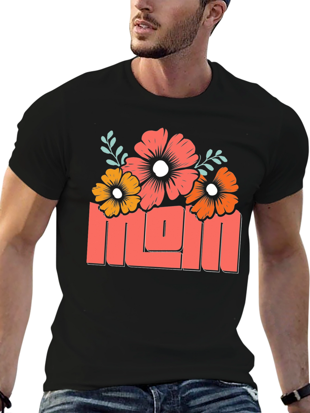 Floral Mom Graphic T-Shirt - Black Cotton Tee