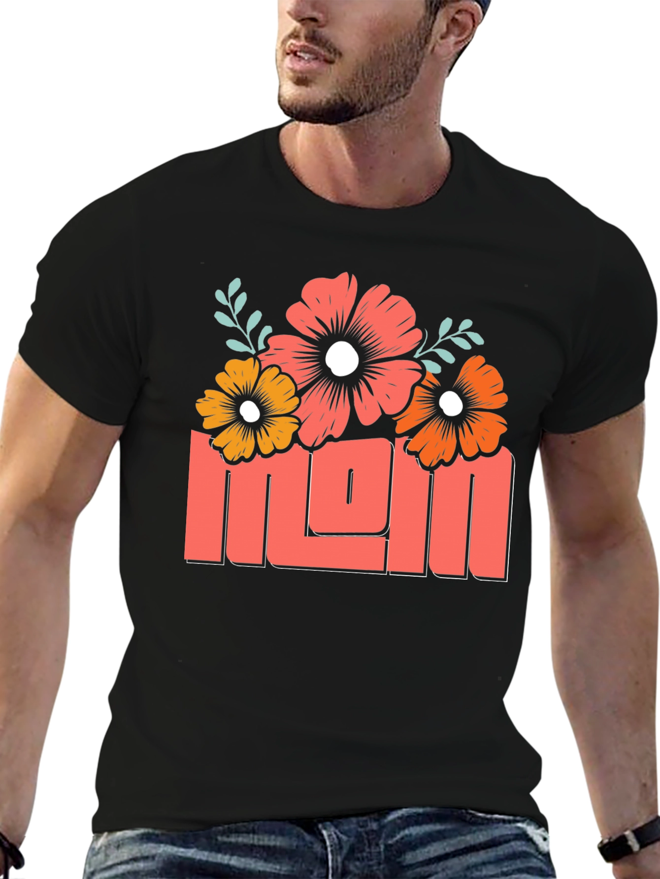 Floral Mom Graphic T-Shirt - Black Cotton Tee