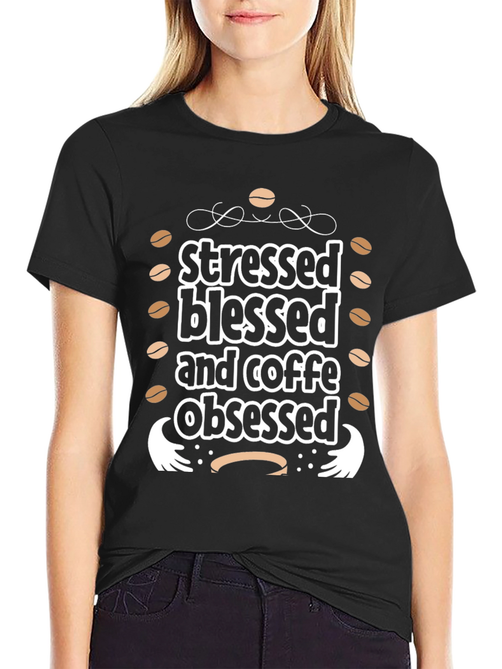 Stressed Blessed Coffee Obsessed Black Graphic Tee