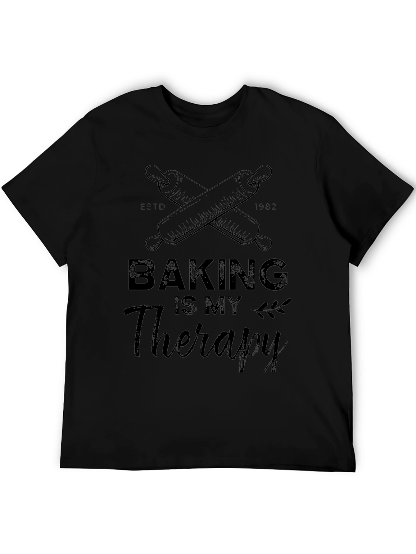 Baking is My Therapy Black Graphic T-Shirt