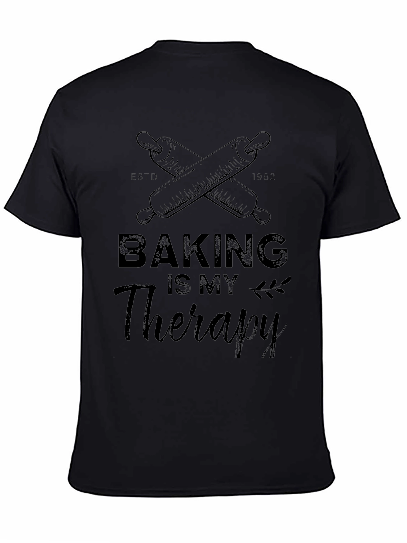 Baking is My Therapy Black Graphic T-Shirt